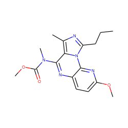 CCCc1nc(C)c2c(N(C)C(=O)OC)nc3ccc(OC)nc3n12 ZINC000049785472