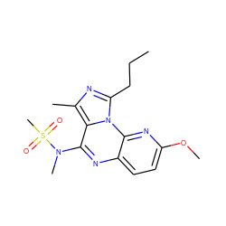 CCCc1nc(C)c2c(N(C)S(C)(=O)=O)nc3ccc(OC)nc3n12 ZINC000049110801