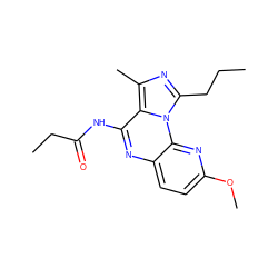 CCCc1nc(C)c2c(NC(=O)CC)nc3ccc(OC)nc3n12 ZINC000049035293