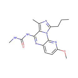 CCCc1nc(C)c2c(NC(=O)NC)nc3ccc(OC)nc3n12 ZINC000049052748