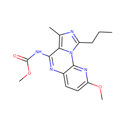 CCCc1nc(C)c2c(NC(=O)OC)nc3ccc(OC)nc3n12 ZINC000049035295