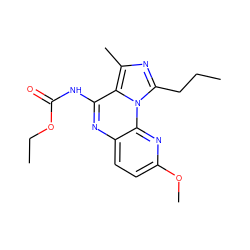 CCCc1nc(C)c2c(NC(=O)OCC)nc3ccc(OC)nc3n12 ZINC000049034639