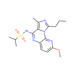 CCCc1nc(C)c2c(NS(=O)(=O)C(C)C)nc3ccc(OC)nc3n12 ZINC000049034972