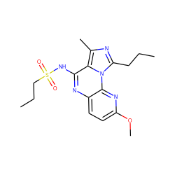 CCCc1nc(C)c2c(NS(=O)(=O)CCC)nc3ccc(OC)nc3n12 ZINC000049112940