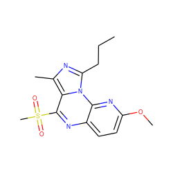 CCCc1nc(C)c2c(S(C)(=O)=O)nc3ccc(OC)nc3n12 ZINC000049110317