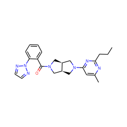 CCCc1nc(C)cc(N2C[C@H]3CN(C(=O)c4ccccc4-n4nccn4)C[C@H]3C2)n1 ZINC000167073615