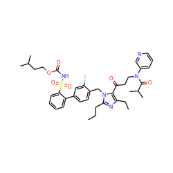 CCCc1nc(CC)c(C(=O)CCN(C(=O)C(C)C)c2cccnc2)n1Cc1ccc(-c2ccccc2S(=O)(=O)NC(=O)OCCC(C)C)cc1F ZINC000026740404