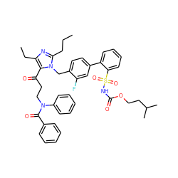 CCCc1nc(CC)c(C(=O)CCN(C(=O)c2ccccc2)c2ccccc2)n1Cc1ccc(-c2ccccc2S(=O)(=O)NC(=O)OCCC(C)C)cc1F ZINC000095545802