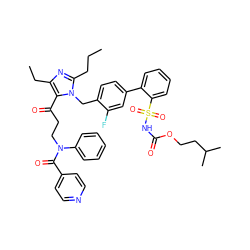 CCCc1nc(CC)c(C(=O)CCN(C(=O)c2ccncc2)c2ccccc2)n1Cc1ccc(-c2ccccc2S(=O)(=O)NC(=O)OCCC(C)C)cc1F ZINC000095614456