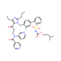 CCCc1nc(CC)c(C(=O)CCN(C(=O)c2ccncc2)c2cccnc2)n1Cc1ccc(-c2ccccc2S(=O)(=O)NC(=O)OCCC(C)C)cc1F ZINC000095610609