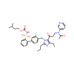 CCCc1nc(CC)c(C(=O)CCN(C(C)=O)c2cccnc2)n1Cc1ccc(-c2ccccc2S(=O)(=O)NC(=O)OCCC(C)C)cc1F ZINC000026739541