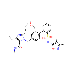 CCCc1nc(CC)c(C(=O)NC)n1Cc1ccc(-c2ccccc2S(=O)(=O)Nc2onc(C)c2C)c(COC)c1 ZINC000036238164