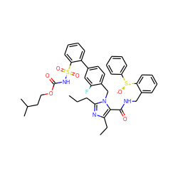 CCCc1nc(CC)c(C(=O)NCc2ccccc2[S@@+]([O-])c2ccccc2)n1Cc1ccc(-c2ccccc2S(=O)(=O)NC(=O)OCCC(C)C)cc1F ZINC000095550350