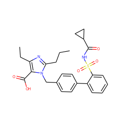 CCCc1nc(CC)c(C(=O)O)n1Cc1ccc(-c2ccccc2S(=O)(=O)NC(=O)C2CC2)cc1 ZINC000027869060