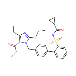 CCCc1nc(CC)c(C(=O)OC)n1Cc1ccc(-c2ccccc2S(=O)(=O)NC(=O)C2CC2)cc1 ZINC000027842893