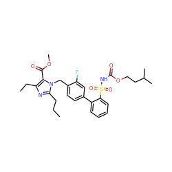 CCCc1nc(CC)c(C(=O)OC)n1Cc1ccc(-c2ccccc2S(=O)(=O)NC(=O)OCCC(C)C)cc1F ZINC000003944635