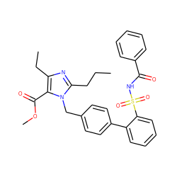 CCCc1nc(CC)c(C(=O)OC)n1Cc1ccc(-c2ccccc2S(=O)(=O)NC(=O)c2ccccc2)cc1 ZINC000027856229