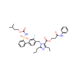 CCCc1nc(CC)c(C(=O)OCCC(=O)Nc2ccccc2)n1Cc1ccc(-c2ccccc2S(=O)(=O)NC(=O)OCCC(C)C)cc1F ZINC000026286167