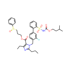 CCCc1nc(CC)c(C(=O)OCCC[S@@+]([O-])c2ccccc2)n1Cc1ccc(-c2ccccc2S(=O)(=O)NC(=O)OCCC(C)C)cc1F ZINC000026288465