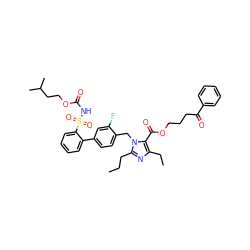 CCCc1nc(CC)c(C(=O)OCCCC(=O)c2ccccc2)n1Cc1ccc(-c2ccccc2S(=O)(=O)NC(=O)OCCC(C)C)cc1F ZINC000026287666