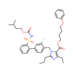 CCCc1nc(CC)c(C(=O)OCCCCOc2ccccc2)n1Cc1ccc(-c2ccccc2S(=O)(=O)NC(=O)OCCC(C)C)cc1F ZINC000026287678