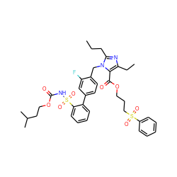 CCCc1nc(CC)c(C(=O)OCCCS(=O)(=O)c2ccccc2)n1Cc1ccc(-c2ccccc2S(=O)(=O)NC(=O)OCCC(C)C)cc1F ZINC000026376236