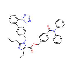 CCCc1nc(CC)c(C(=O)OCc2ccc(C(=O)N(c3ccccc3)c3ccccc3)cc2)n1Cc1ccc(-c2ccccc2-c2nnn[nH]2)cc1 ZINC000026379915