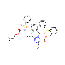 CCCc1nc(CC)c(C(=O)OCc2ccccc2[S@@+]([O-])c2ccccc2)n1Cc1ccc(-c2ccccc2S(=O)(=O)NC(=O)OCCC(C)C)cc1F ZINC000095550337