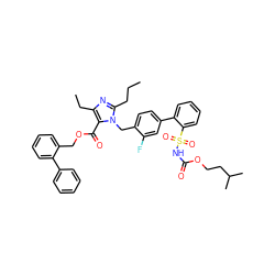 CCCc1nc(CC)c(C(=O)OCc2ccccc2-c2ccccc2)n1Cc1ccc(-c2ccccc2S(=O)(=O)NC(=O)OCCC(C)C)cc1F ZINC000026294874