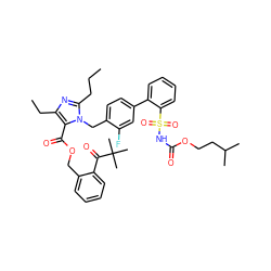 CCCc1nc(CC)c(C(=O)OCc2ccccc2C(=O)C(C)(C)C)n1Cc1ccc(-c2ccccc2S(=O)(=O)NC(=O)OCCC(C)C)cc1F ZINC000026376535