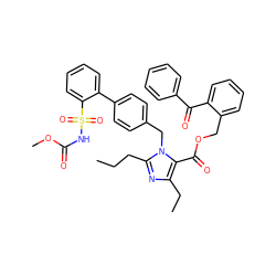 CCCc1nc(CC)c(C(=O)OCc2ccccc2C(=O)c2ccccc2)n1Cc1ccc(-c2ccccc2S(=O)(=O)NC(=O)OC)cc1 ZINC000026293213