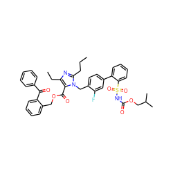 CCCc1nc(CC)c(C(=O)OCc2ccccc2C(=O)c2ccccc2)n1Cc1ccc(-c2ccccc2S(=O)(=O)NC(=O)OCC(C)C)cc1F ZINC000026376450