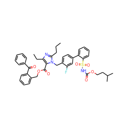 CCCc1nc(CC)c(C(=O)OCc2ccccc2C(=O)c2ccccc2)n1Cc1ccc(-c2ccccc2S(=O)(=O)NC(=O)OCCC(C)C)cc1F ZINC000095541946