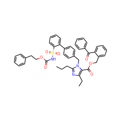 CCCc1nc(CC)c(C(=O)OCc2ccccc2C(=O)c2ccccc2)n1Cc1ccc(-c2ccccc2S(=O)(=O)NC(=O)OCCc2ccccc2)cc1 ZINC000095539678