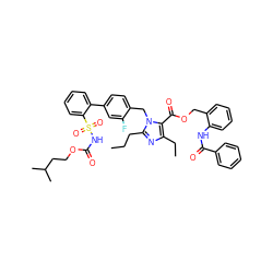 CCCc1nc(CC)c(C(=O)OCc2ccccc2NC(=O)c2ccccc2)n1Cc1ccc(-c2ccccc2S(=O)(=O)NC(=O)OCCC(C)C)cc1F ZINC000095542405