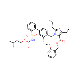 CCCc1nc(CC)c(C(=O)OCc2ccccc2OC)n1Cc1ccc(-c2ccccc2S(=O)(=O)NC(=O)OCCC(C)C)cc1F ZINC000026295380