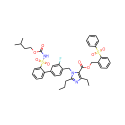 CCCc1nc(CC)c(C(=O)OCc2ccccc2S(=O)(=O)c2ccccc2)n1Cc1ccc(-c2ccccc2S(=O)(=O)NC(=O)OCCC(C)C)cc1F ZINC000095610347