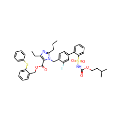 CCCc1nc(CC)c(C(=O)OCc2ccccc2Sc2ccccc2)n1Cc1ccc(-c2ccccc2S(=O)(=O)NC(=O)OCCC(C)C)cc1F ZINC000095610184