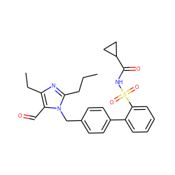 CCCc1nc(CC)c(C=O)n1Cc1ccc(-c2ccccc2S(=O)(=O)NC(=O)C2CC2)cc1 ZINC000027853229