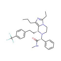 CCCc1nc(CC)n2c1[C@@H](CCc1ccc(C(F)(F)F)cc1)N([C@@H](C(=O)NC)c1ccccc1)CC2 ZINC000095603223