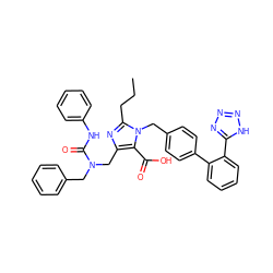 CCCc1nc(CN(Cc2ccccc2)C(=O)Nc2ccccc2)c(C(=O)O)n1Cc1ccc(-c2ccccc2-c2nnn[nH]2)cc1 ZINC000026379445