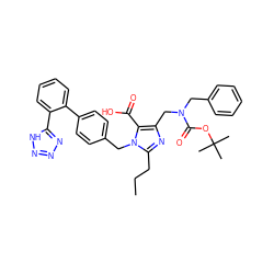 CCCc1nc(CN(Cc2ccccc2)C(=O)OC(C)(C)C)c(C(=O)O)n1Cc1ccc(-c2ccccc2-c2nnn[nH]2)cc1 ZINC000026293417