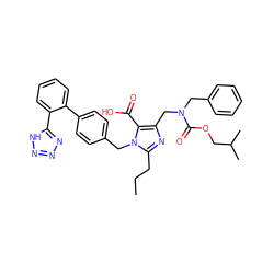 CCCc1nc(CN(Cc2ccccc2)C(=O)OCC(C)C)c(C(=O)O)n1Cc1ccc(-c2ccccc2-c2nnn[nH]2)cc1 ZINC000026293890