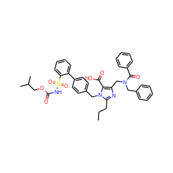 CCCc1nc(CN(Cc2ccccc2)C(=O)c2ccccc2)c(C(=O)O)n1Cc1ccc(-c2ccccc2S(=O)(=O)NC(=O)OCC(C)C)cc1 ZINC000026289744