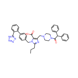 CCCc1nc(CN2CCN(C(=O)C(c3ccccc3)c3ccccc3)CC2)c(C(=O)O)n1Cc1ccc(-c2ccccc2-c2nnn[nH]2)cc1 ZINC000026295582