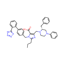 CCCc1nc(CN2CCN(c3ccccc3)C[C@H]2Cc2ccccc2)c(C(=O)O)n1Cc1ccc(-c2ccccc2-c2nnn[nH]2)cc1 ZINC000026376269