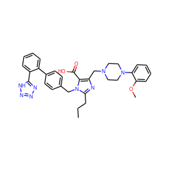 CCCc1nc(CN2CCN(c3ccccc3OC)CC2)c(C(=O)O)n1Cc1ccc(-c2ccccc2-c2nnn[nH]2)cc1 ZINC000026378315