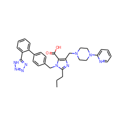 CCCc1nc(CN2CCN(c3ccccn3)CC2)c(C(=O)O)n1Cc1ccc(-c2ccccc2-c2nnn[nH]2)cc1 ZINC000003930671