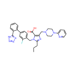 CCCc1nc(CN2CCN(c3ccccn3)CC2)c(C(=O)O)n1Cc1ccc(-c2ccccc2-c2nnn[nH]2)cc1F ZINC000026296593