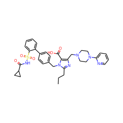 CCCc1nc(CN2CCN(c3ccccn3)CC2)c(C(=O)O)n1Cc1ccc(-c2ccccc2S(=O)(=O)NC(=O)C2CC2)cc1 ZINC000026377194